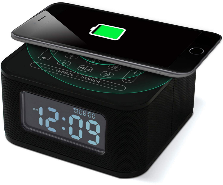 Wireless Charging Alarm Clock Radio & Bluetooth Speaker